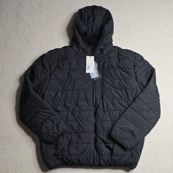 NWT Spire by Galaxy Men's Black Fleece Lined Hooded Puffer Coat Jacket Sz L - Picture 2 of 9